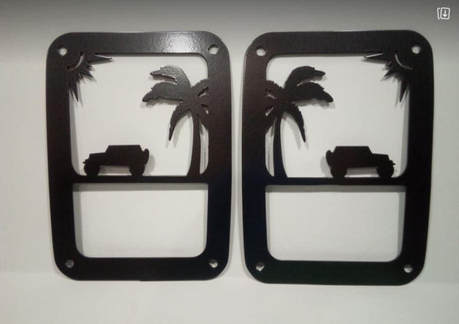 Beach Scene with Palm Tree Tail Light Guards for TJ, JK, and JL Halogen Lights Only