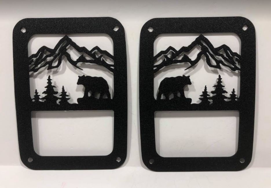 Bear Mountain Scene Tail Light Guards for Jeep Wrangler TJ, JK; JL-Halogens Only