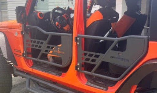 Mesh tube doors fitted to a Jeep Wrangler JK