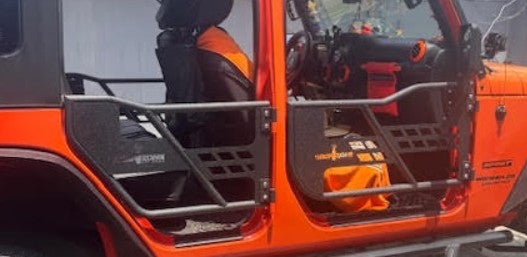 Mesh tube doors fitted to a Jeep Wrangler JK