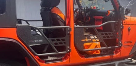 Mesh tube doors fitted to a Jeep Wrangler JK